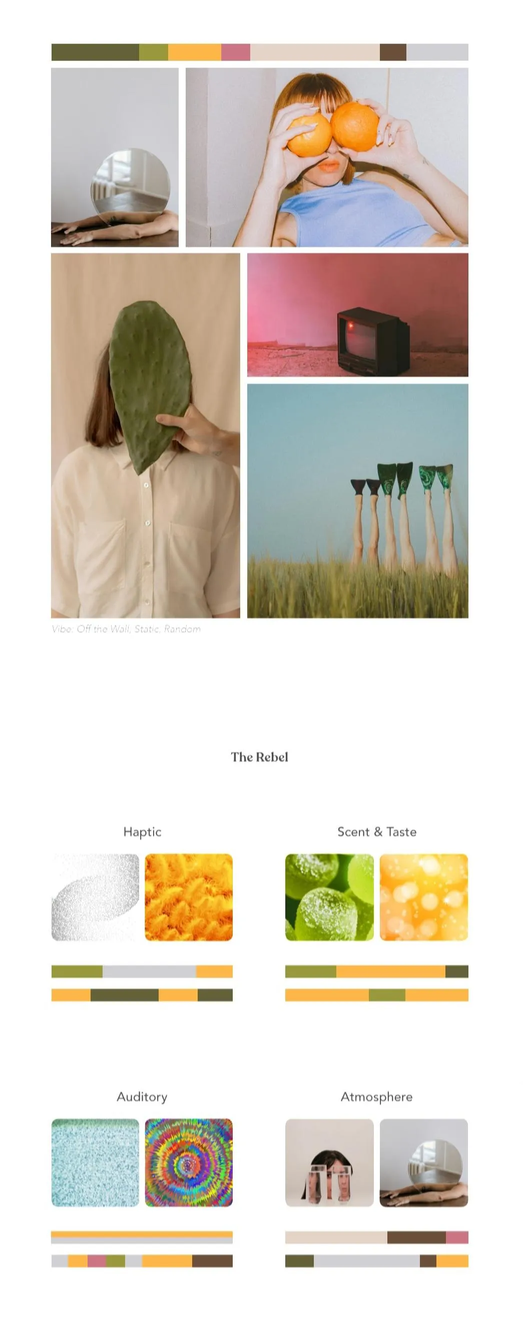 Brand Archetype Moodboard with its sensorial color palette, visually explaining how to use colors to create multisensory experiences