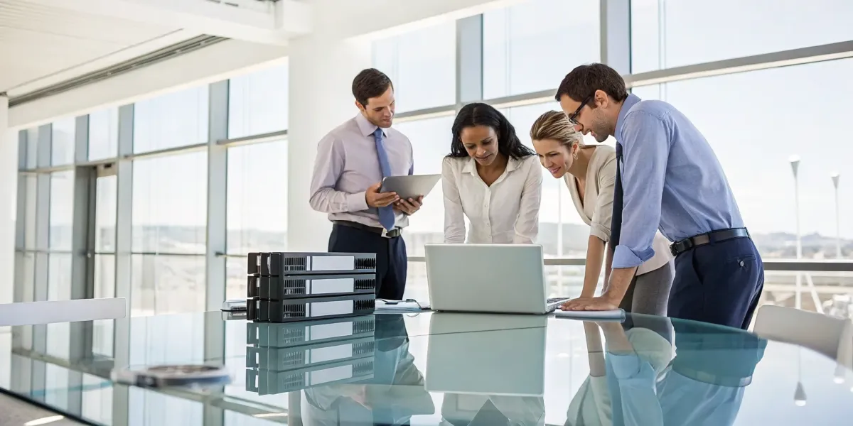 A team collaborates on a disaster recovery plan for their small business.