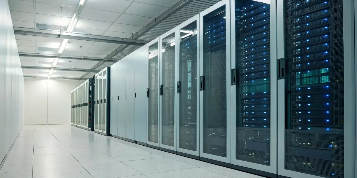 A secure data center with server racks, a real-world example of a disaster recovery plan.