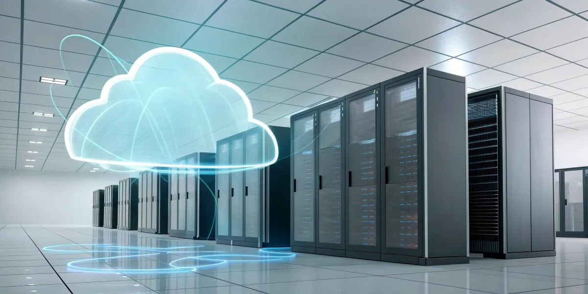 Data center servers protected by cloud-based disaster recovery software.