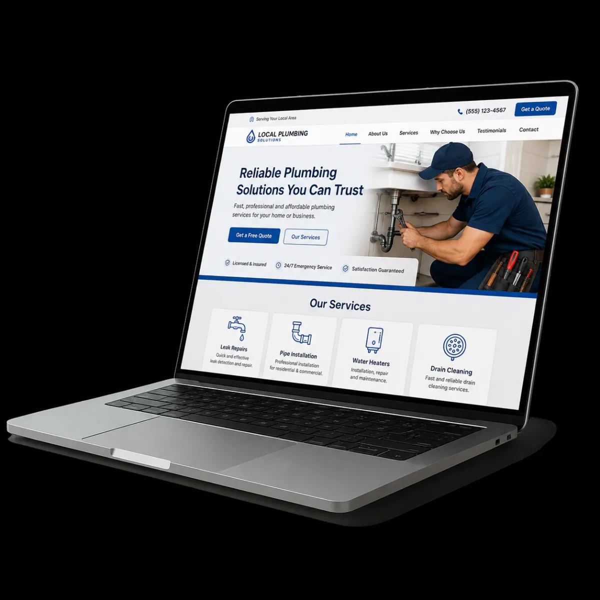 A sleek silver laptop displaying a premium website design