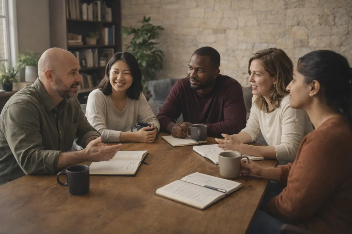 Confident CEO with team