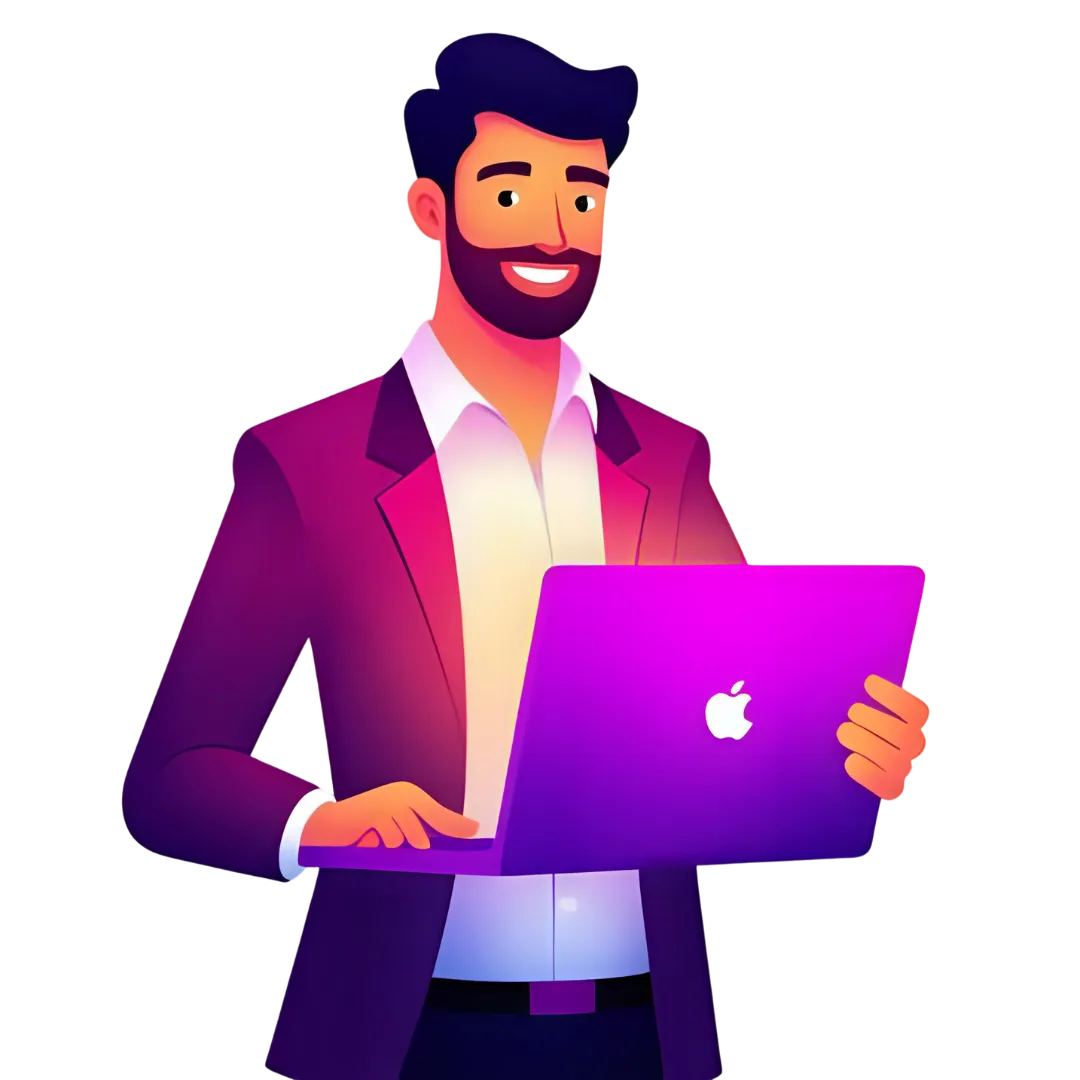 Purple Gradient Happy Man Holding Laptop
