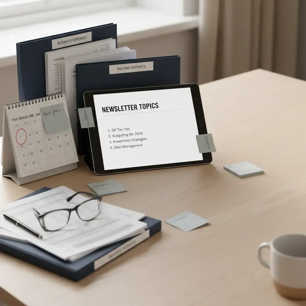 DG Accountancy Ltd team preparing monthly newsletter content in Torquay