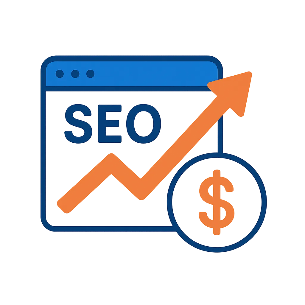 Graphic with SEO and a upward line and $