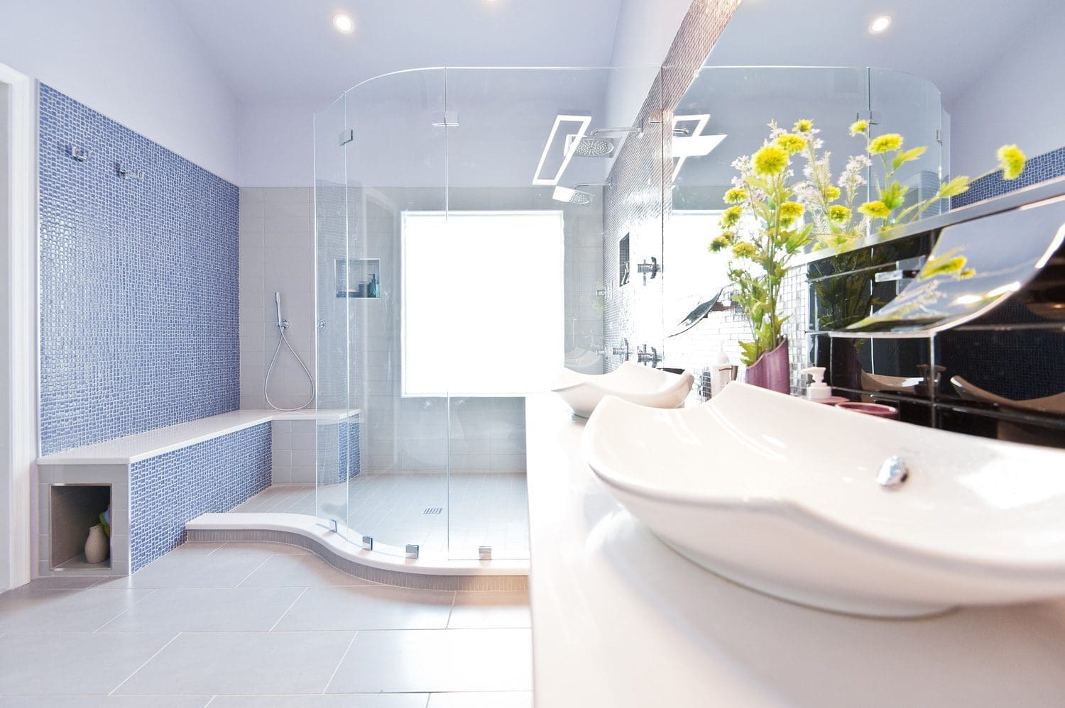 Professional bathroom remodel in Alexandria with soaking tub, double vanity, and stylish fixtures