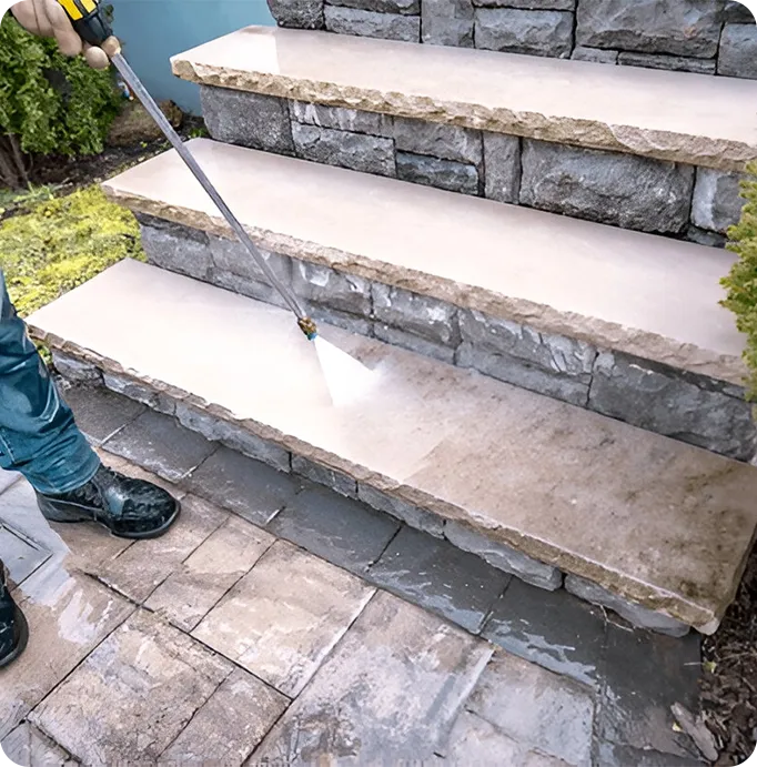 Patio and walkway pressure washing before and after results in Illinois