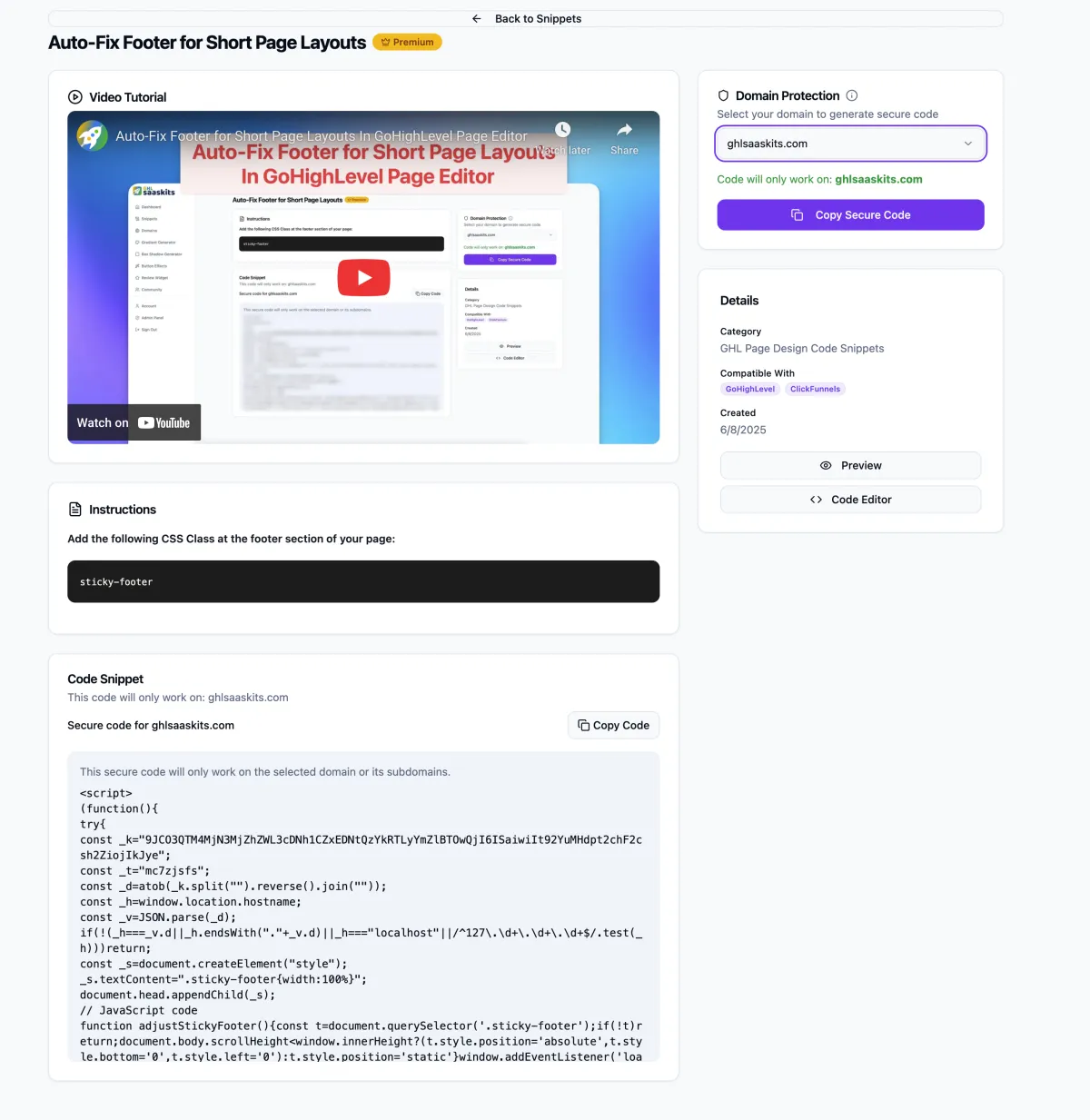 GoHighLevel snippet library preview