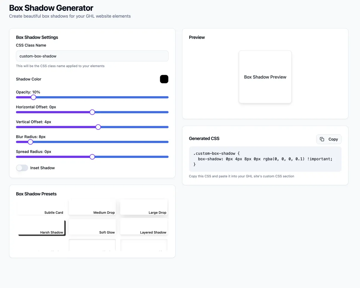 GoHighLevel snippet library preview