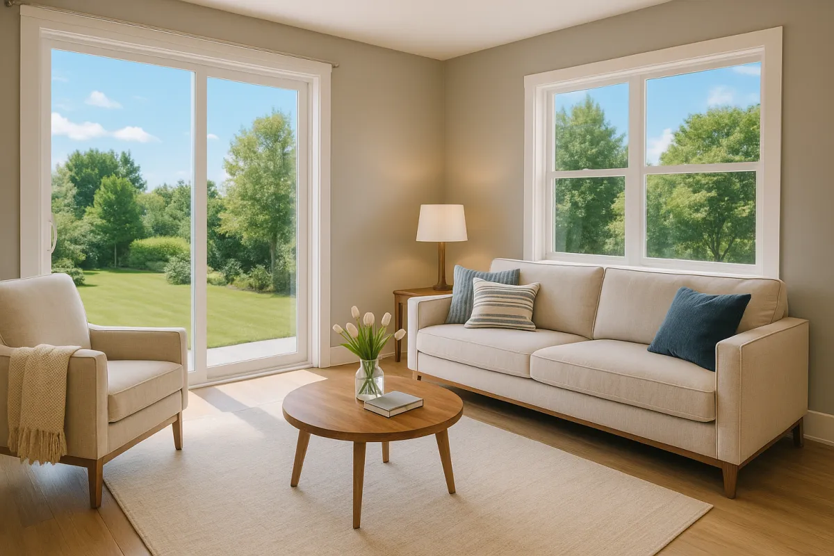 white couch near glass window