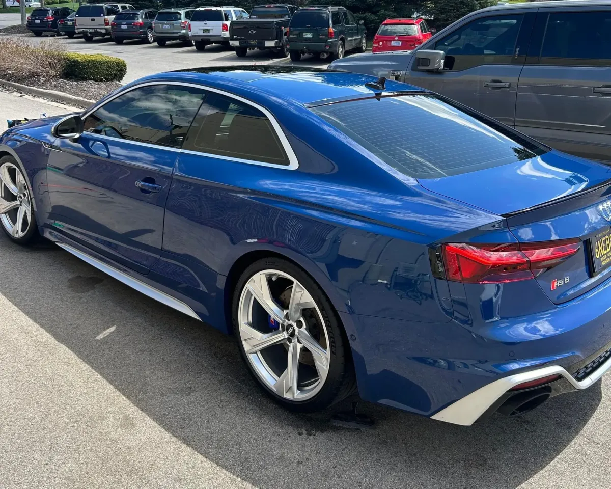 Blue Audi coupe with paint protection done to it.