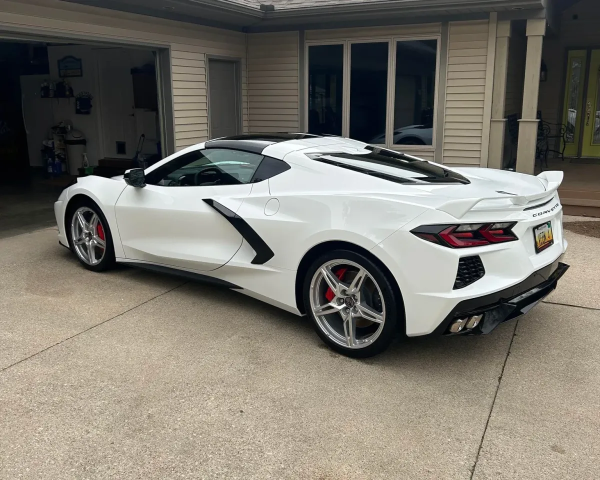 White C8 Corvette with a ceramic coating applied to it.