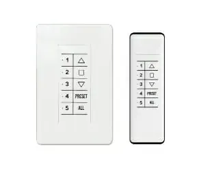 A Hand Held and Wall Remote against a white background representing handsfree and wireless remote access.