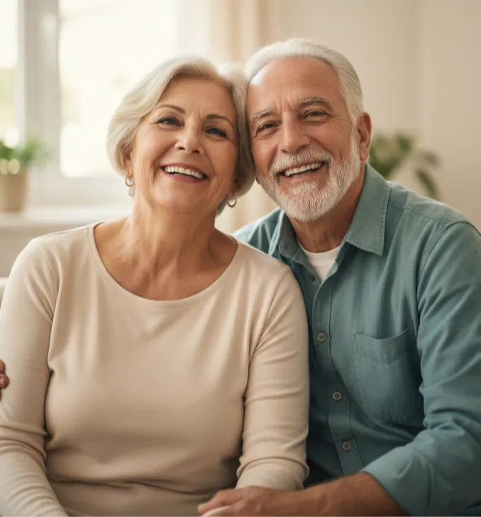 Pareja de adultos mayores hispanos aliviados y felices después de entender Medicare
