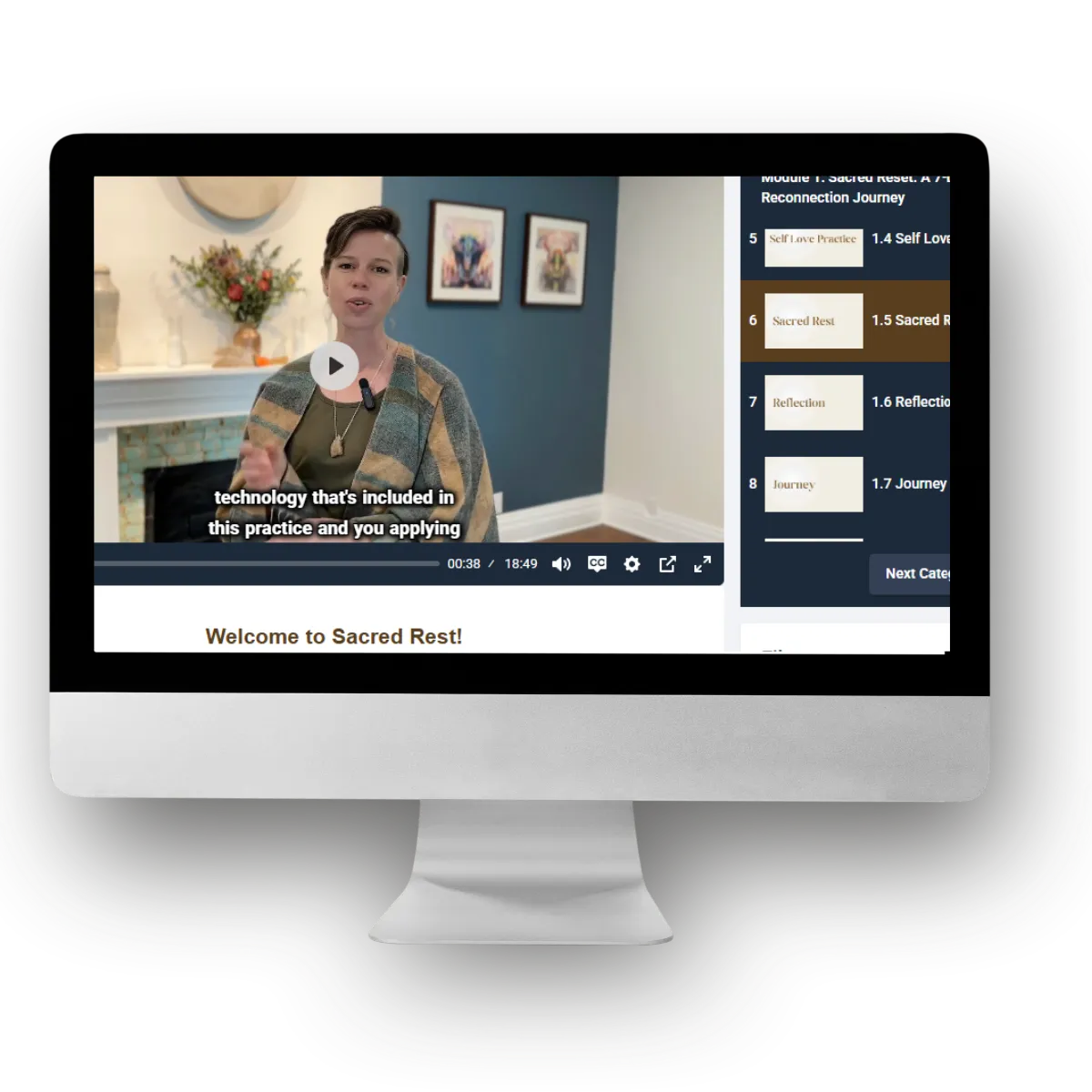 Emotional Reset course dashboard showing guided video lesson and structured healing program content