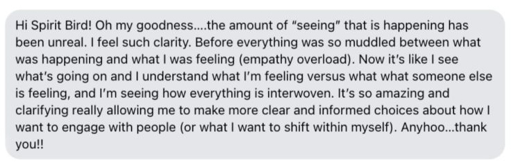 Client testimonial describing deep clarity, emotional awareness, and ability to understand personal feelings and situations clearly