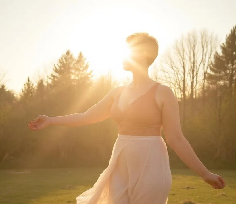 Woman moving freely in sunlight, feeling open, expansive, and fully embodied after gaining clarity