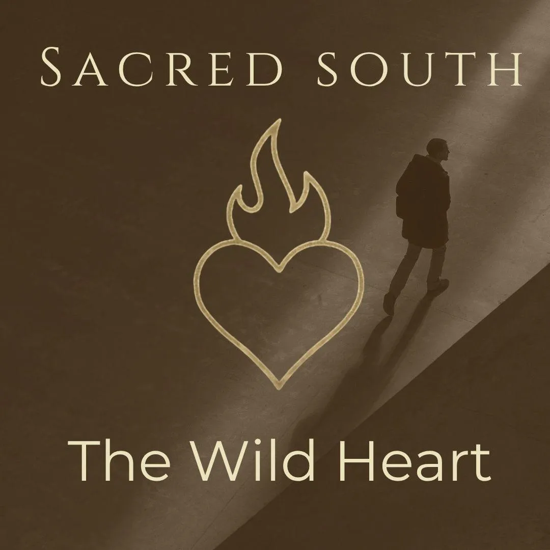 Sacred South archetype symbol featuring a flaming heart representing emotional truth, vulnerability, and the wild heart archetype
