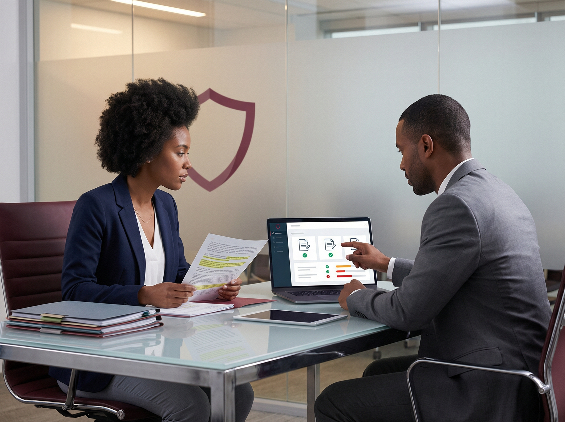 Small-business owners collaborating over a laptop in a modern co-working space