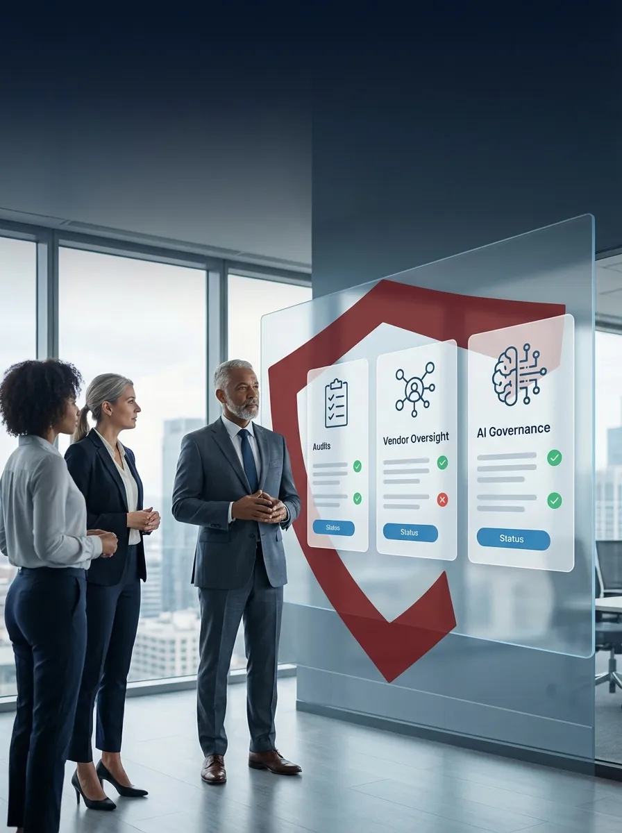 Small-business owners collaborating over a laptop in a modern co-working space