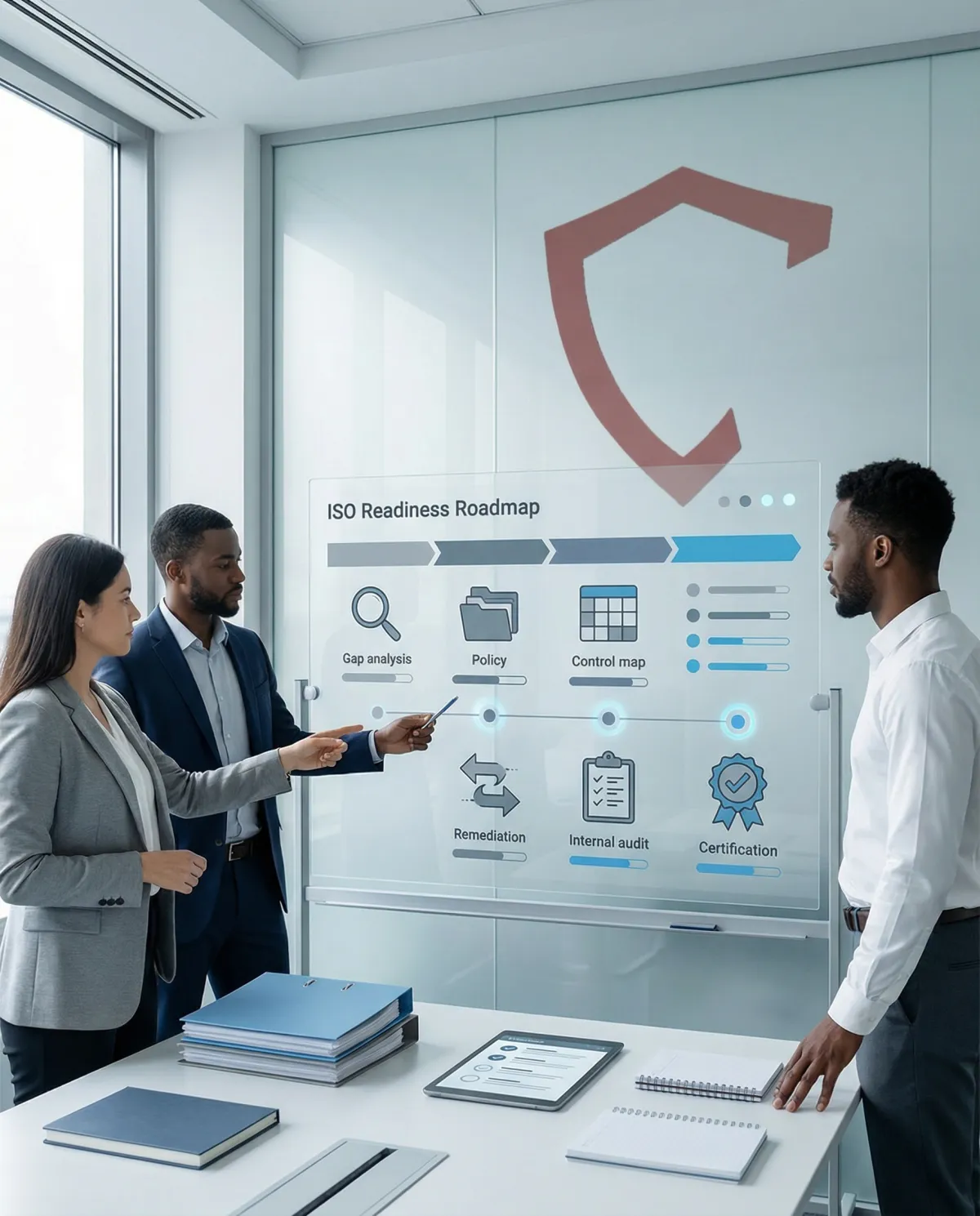 Local bakery owner pointing at sales charts on a tablet