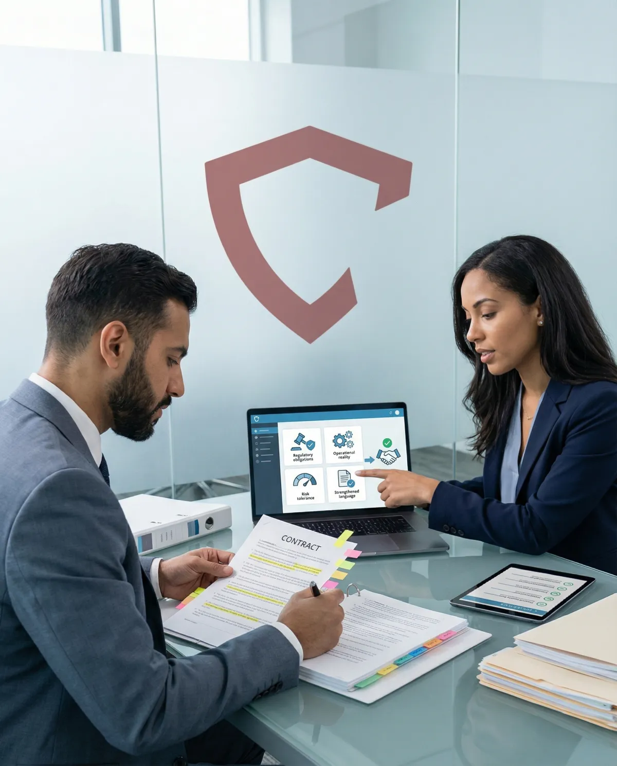 Small-business owners collaborating over a laptop in a modern co-working space