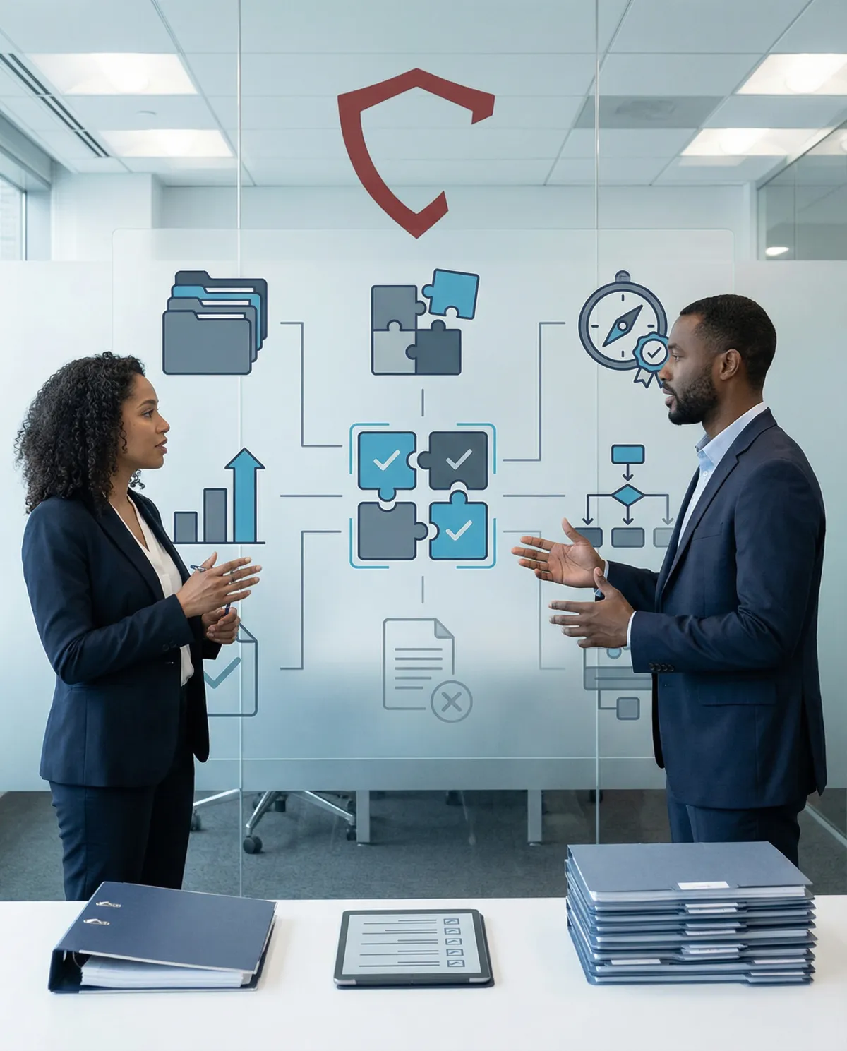 Small-business owners collaborating over a laptop in a modern co-working space