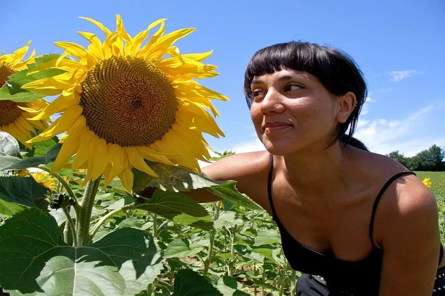 woman and sunflower