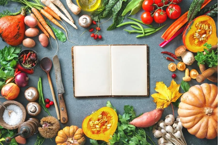 empty book and vegetables