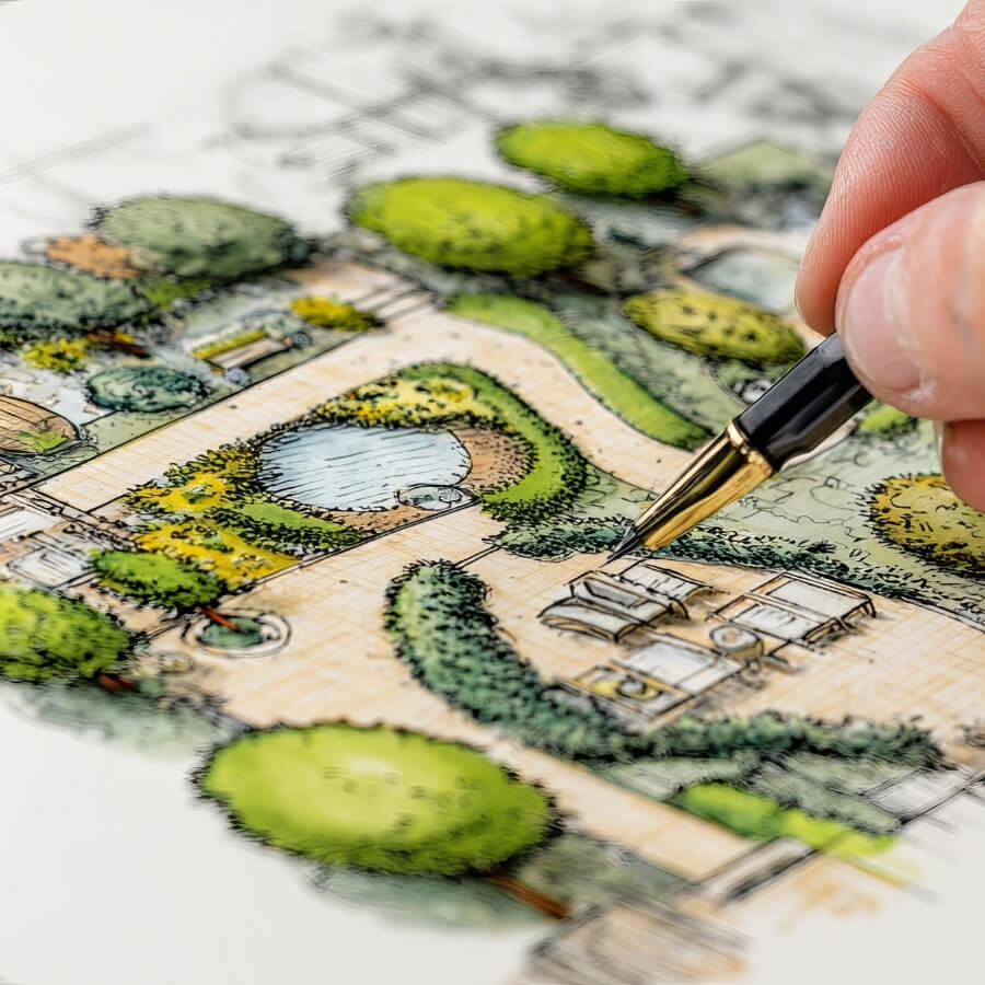 Garden design plan for edible and ornamental garden layout in South London