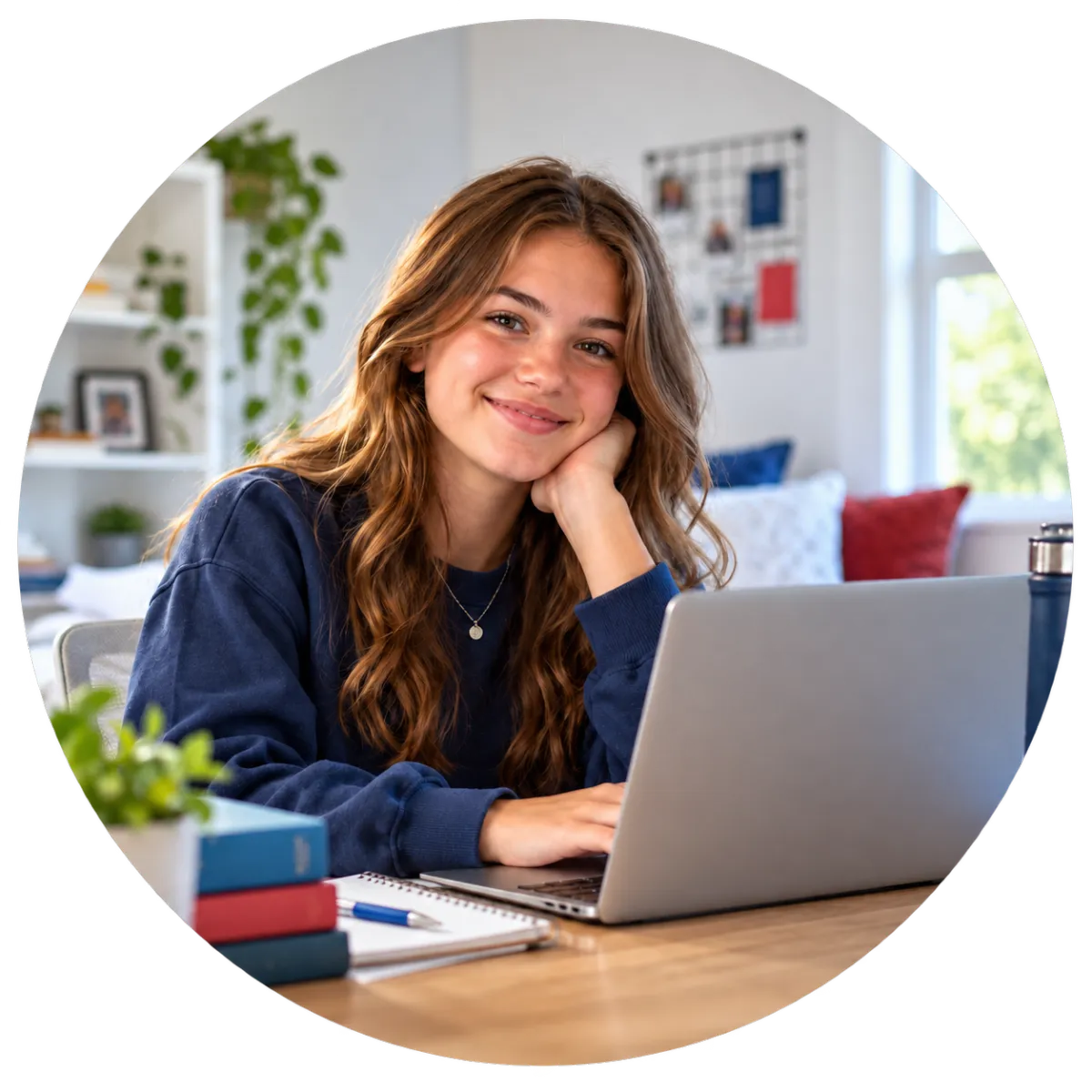 Student studying online at home on a laptop (tuition-free accredited virtual academy)