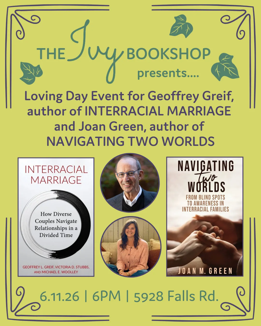 Loving Day Event for Geoffrey Greif, author of INTERRACIAL MARRIAGE and Joan Green, author of NAVIGATING TWO WORLDS