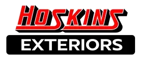 Hoskins Exteriors company logo in red and white text.