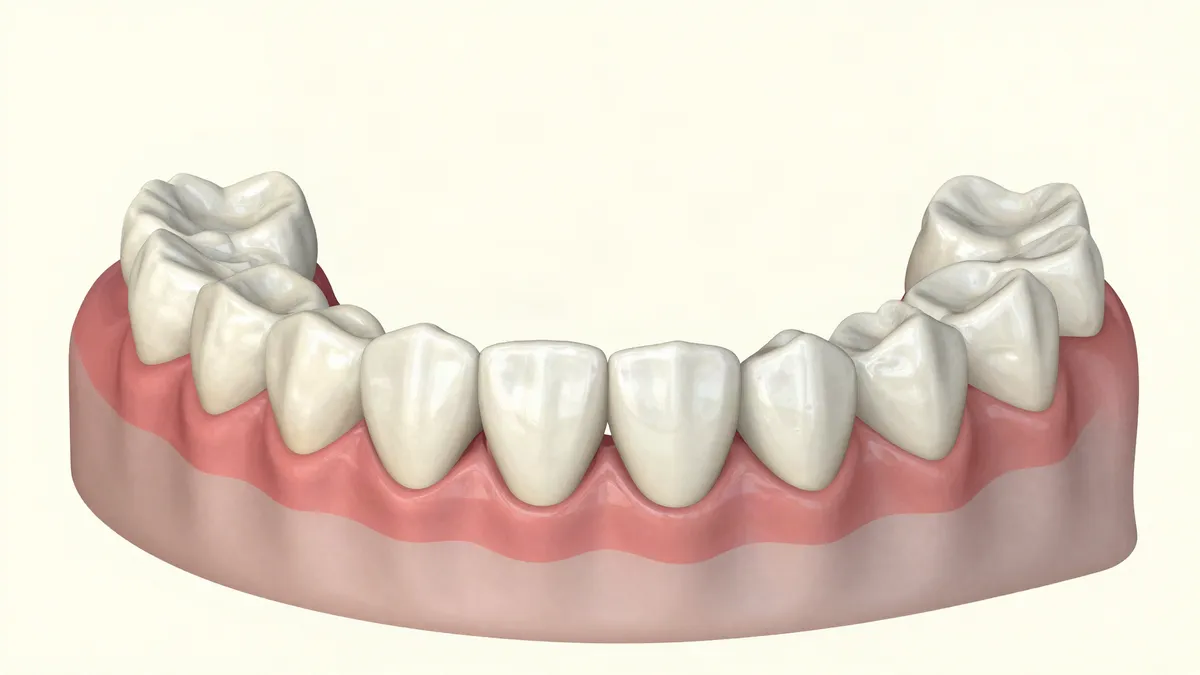 Full arch of fixed implant-supported teeth used in All-on-4 dental implant treatment