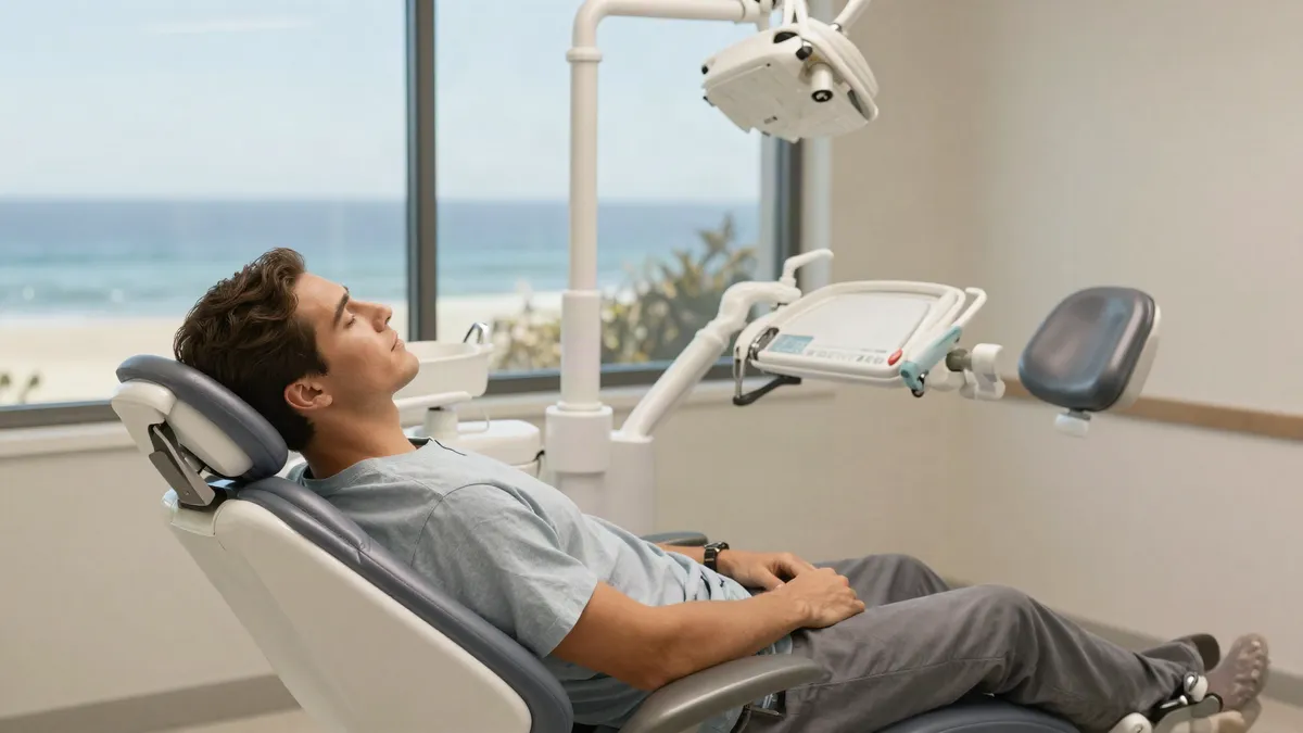 Relaxed patient receiving sedation during dental implant surgery at a Los Angeles dental office
