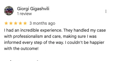 A satisfied client leaving a five-star review for My Bronx Lawyer, representing trusted legal advocacy and successful personal injury case results.