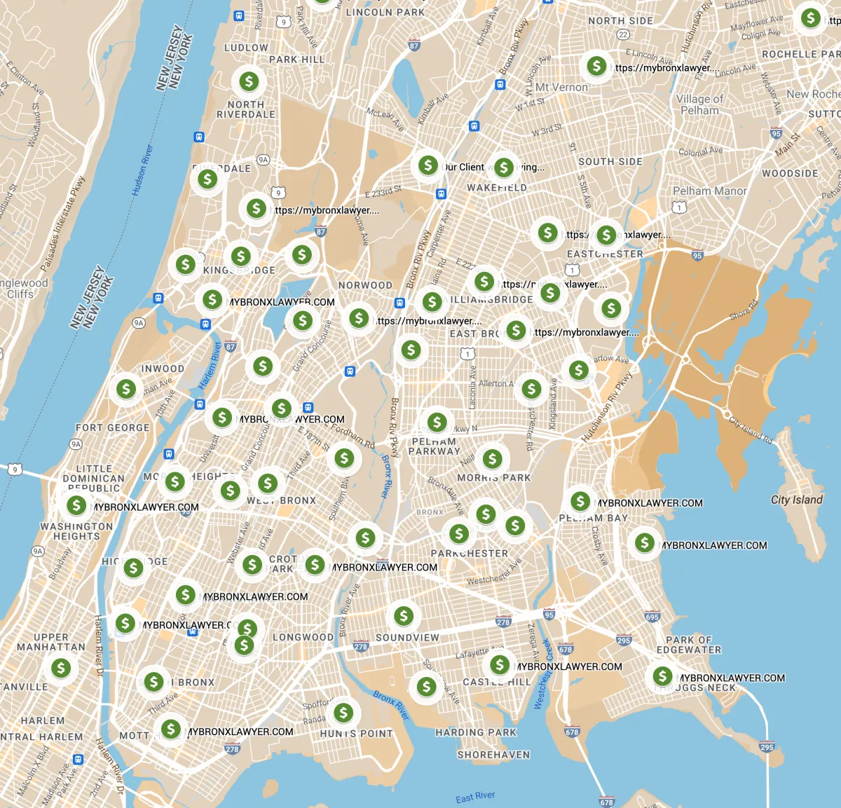 map of bronx showing our coverage