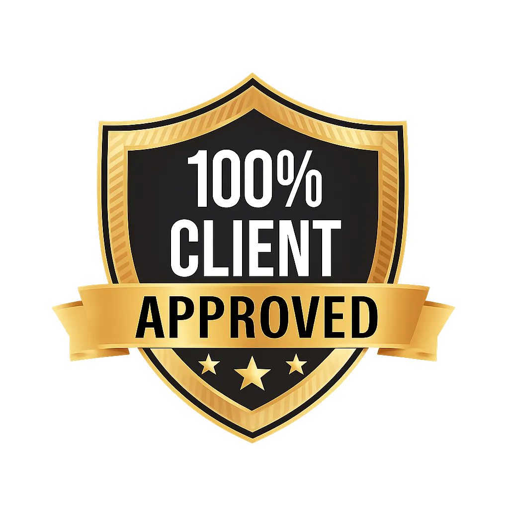 icon stating 100% client approved
