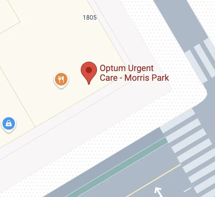Map showing location of Optum Urgent Care – Morris Park at the corner of Rocco Miano Way and Morris Park Avenue