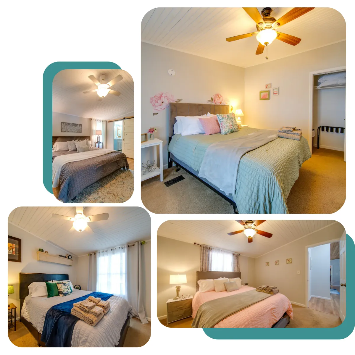 At Lake Wylie Retreat, find a king bed in the master bedroom, a queen bed in two rooms, and a bunk bed in another for kids or extra guests.
