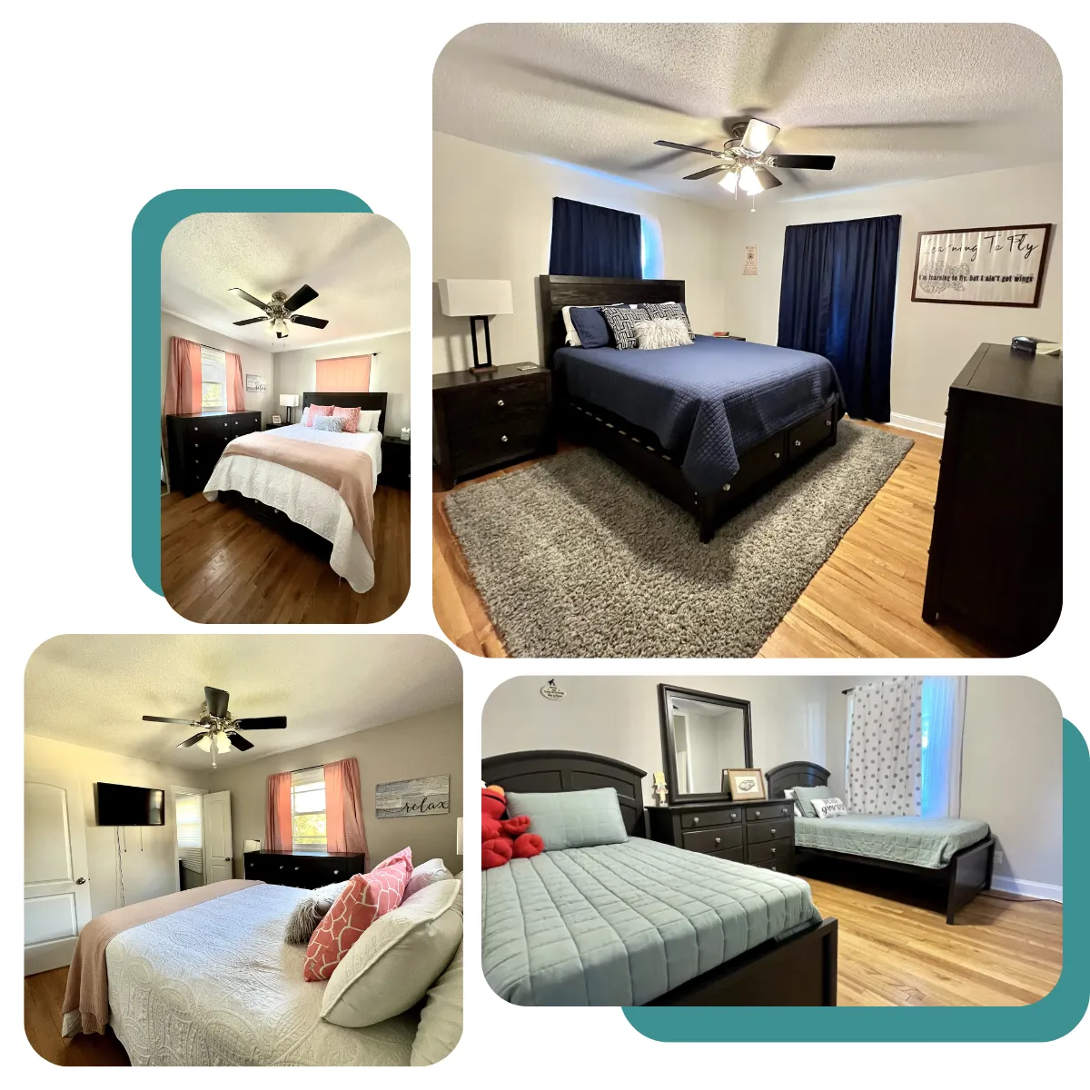 Stay at Talladega Stay and relax in cozy rooms: 1 with a queen bed, 2 with a queen bed and sofa, and 3 with two double beds.