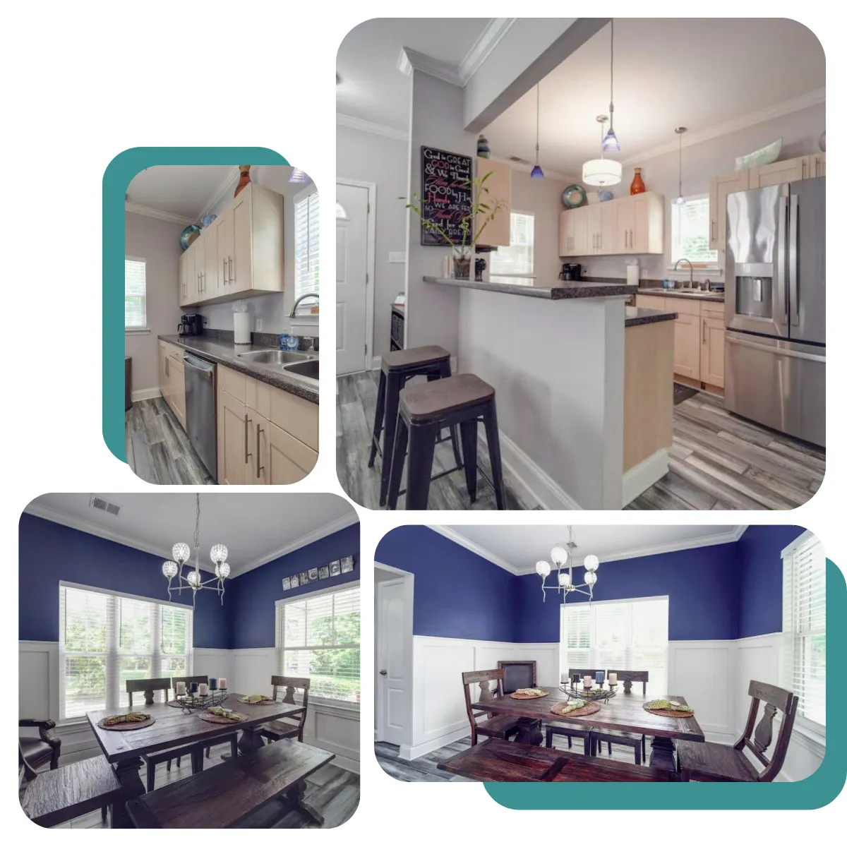 Experience the convenience of a fully equipped kitchen and dining indoors or out at Midwood Getaway.