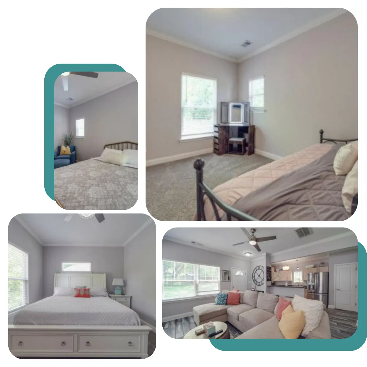 Stay at Midwood Getaway with a king bedroom, full-size bed in the second room, and two twin beds in the third, each with their own bathroom and closet.