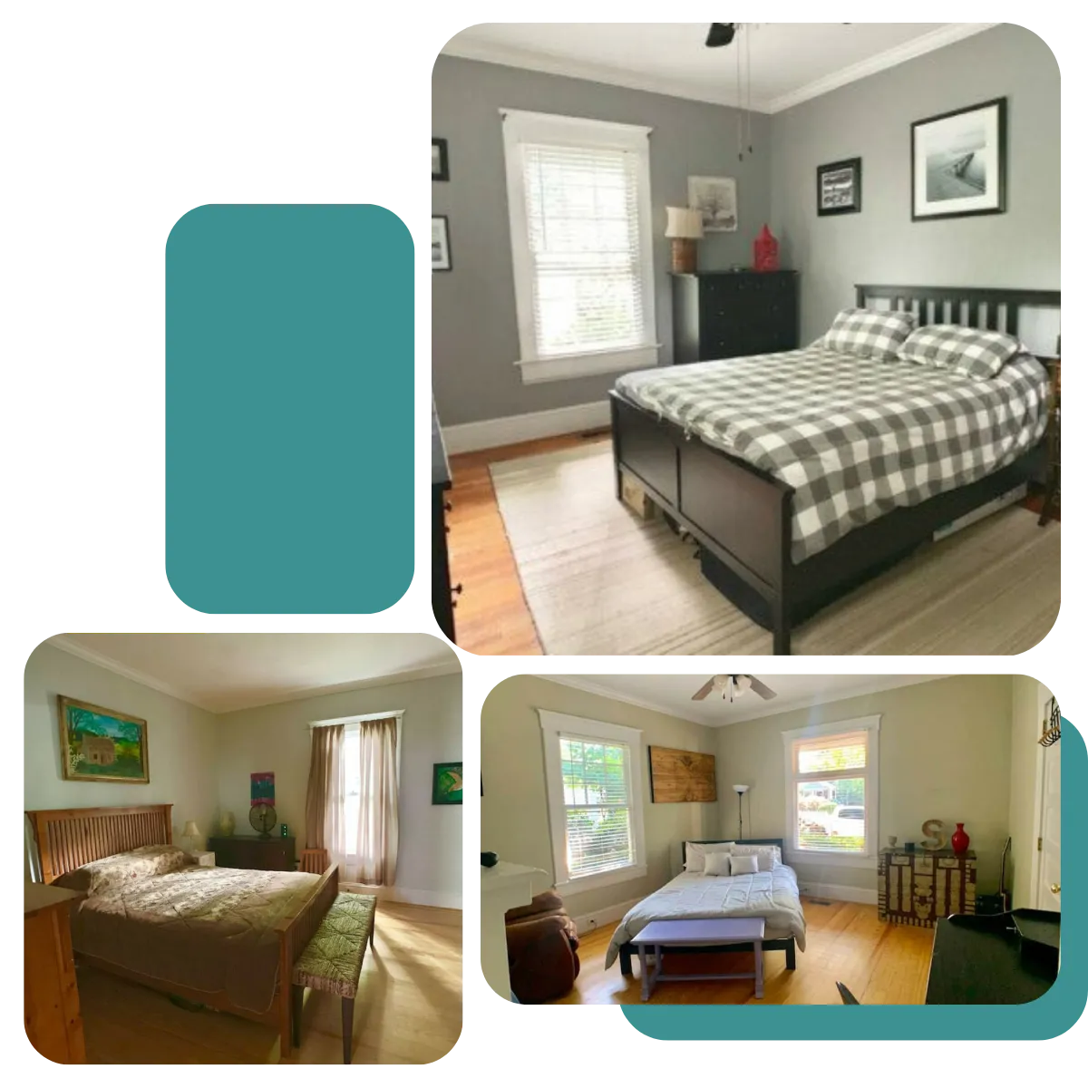 Rest easy on comfy queen beds in the Plaza Midwood Bungalow's bedrooms, with cozy vintage decor to help you relax.