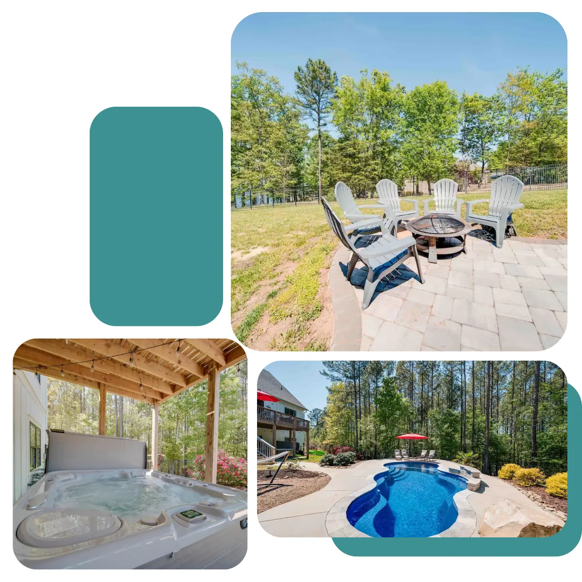 Wander the outdoor fun at Farmhouse Lake Retreat with a deck, pool, hot tub, fire pit, and hammock for relaxation. Access the nearby lake for kayaking at Allison Creek Park