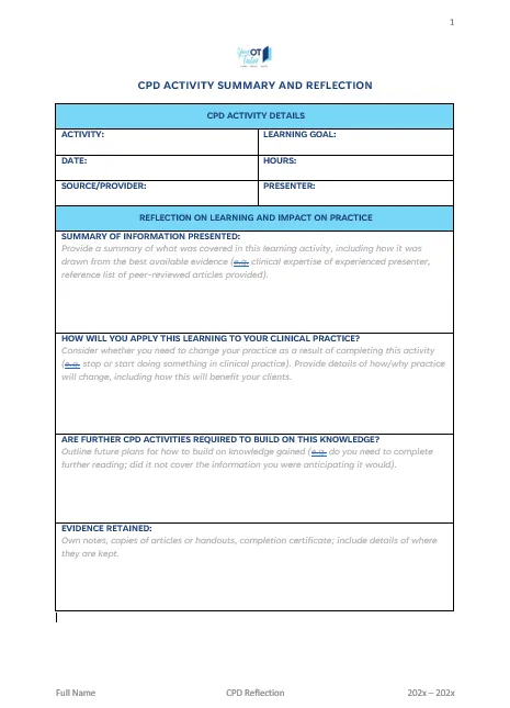 CPD reflection form