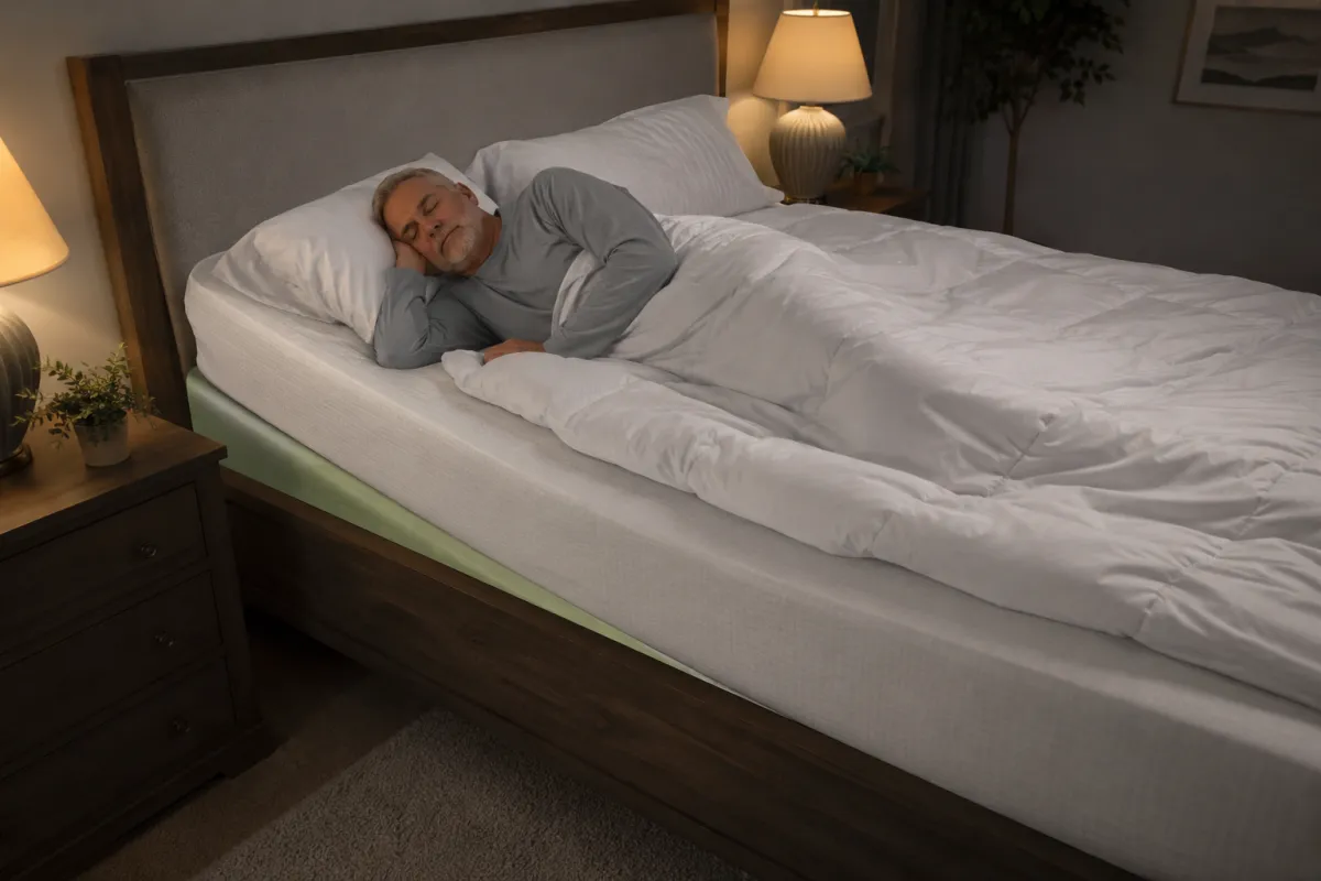 Couple sleeping peacefully together on an evenly inclined mattress