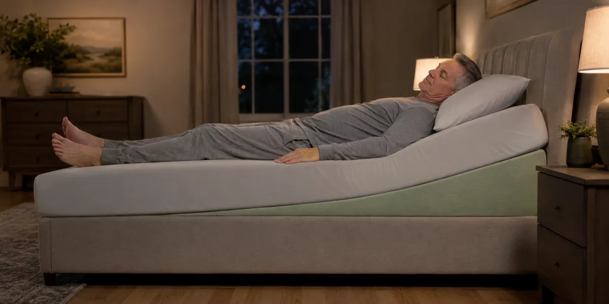 Man sleeping peacefully on inclined mattress