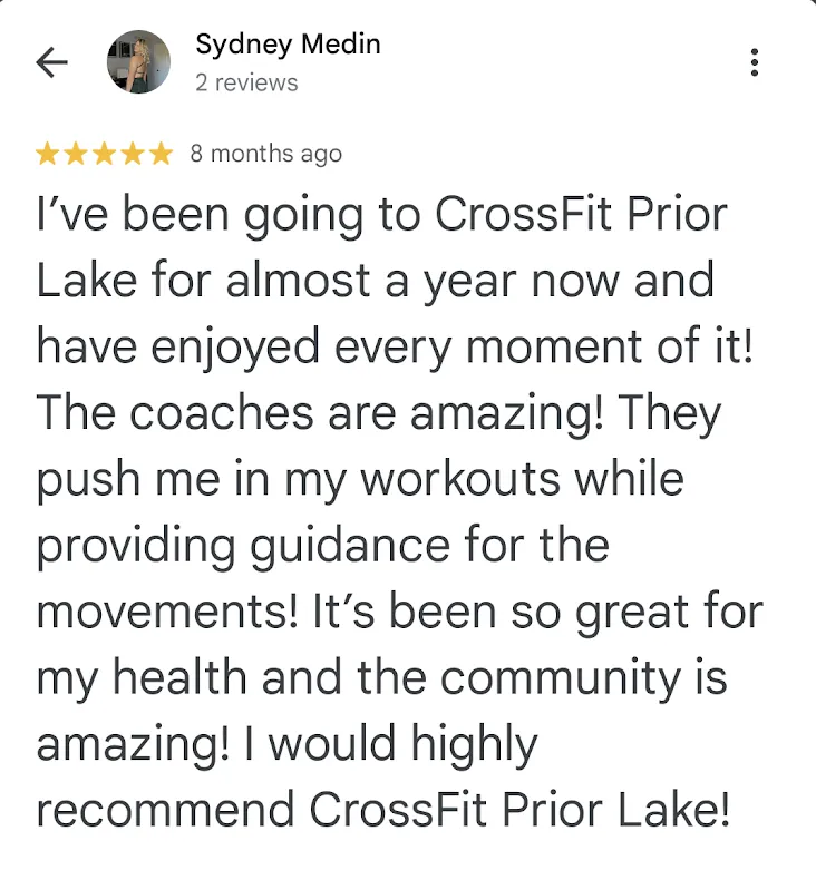 5-star Google review from a happy gym member sharing their experience