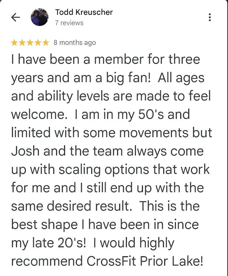 Google review highlighting real results from our gym program